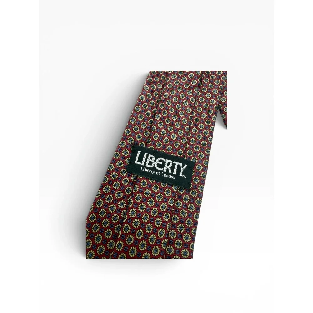 Liberty of London Mens Silk‎ Tie Burgundy Geometric Medallion Pattern Necktie